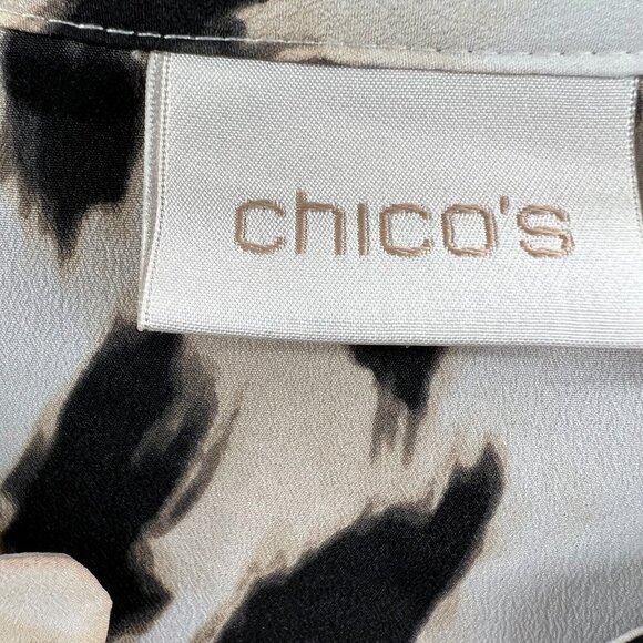 Chicos Womens Tunic Top 0 Small Petite Cream Brown Animal Print Sheer Shirt - Picture 4 of 11